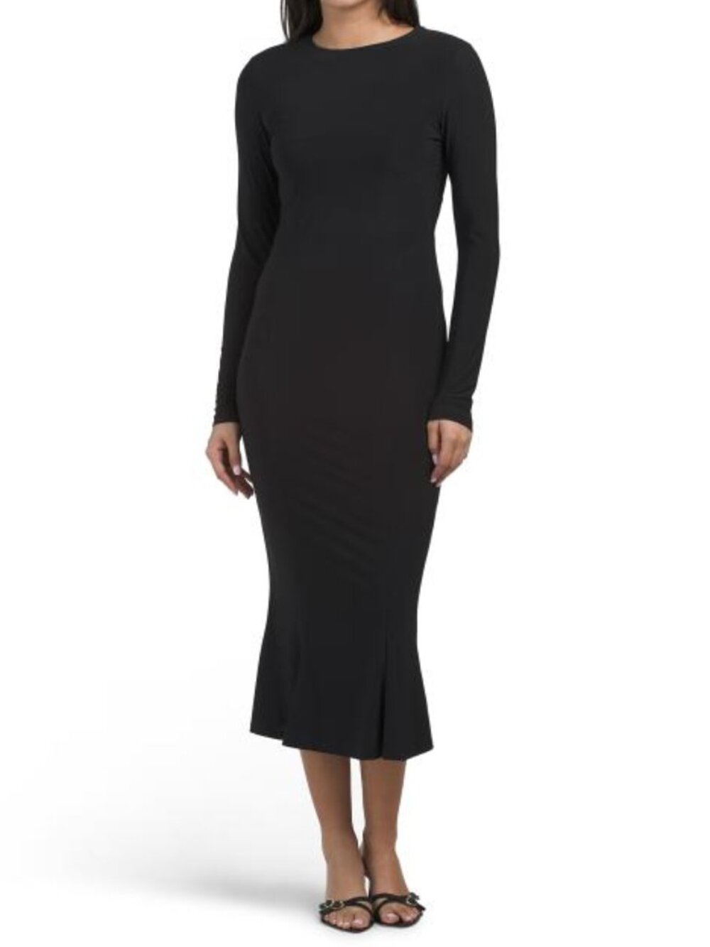 SUSANA MONACO Made In Usa Matte Jersey Trumpet Crew Neck Long Sleeve Dress